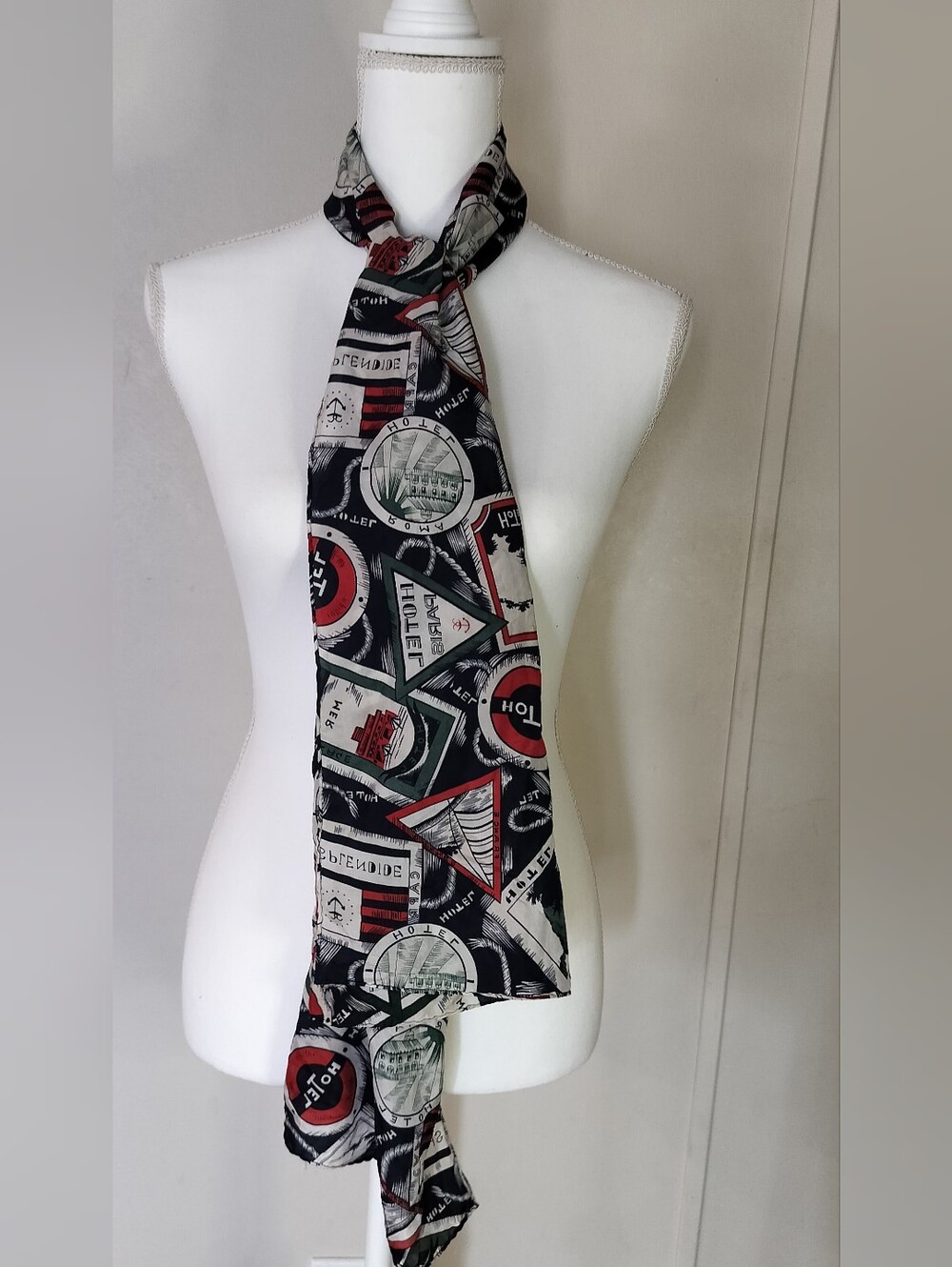 Women's Graphic Pattern Black, Red & White Scarf - Unbranded